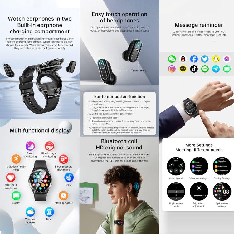Black 1.39-inch smartwatch with touch display and silicone strap