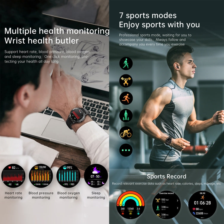 Black smartwatch fitness tracker showing heart-rate and sports stats on display