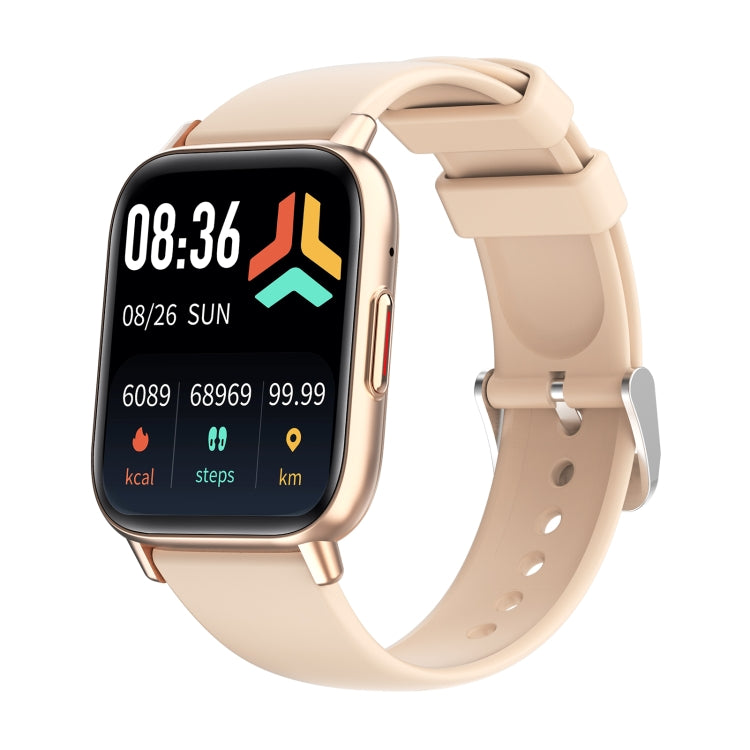 Beige smart sport watch with rectangular touchscreen and perforated silicone strap
