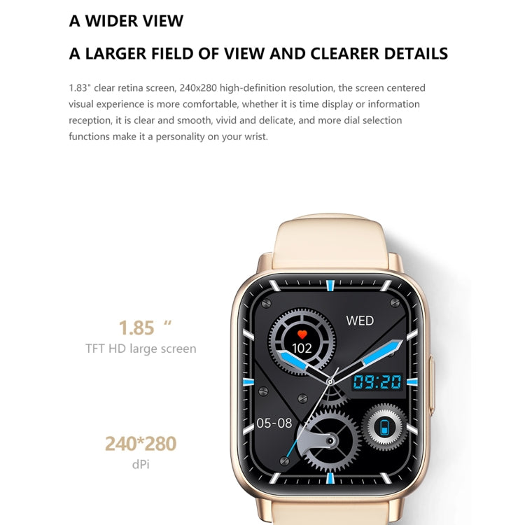 Rose gold smart sport watch with 1.85-inch rectangular touchscreen display