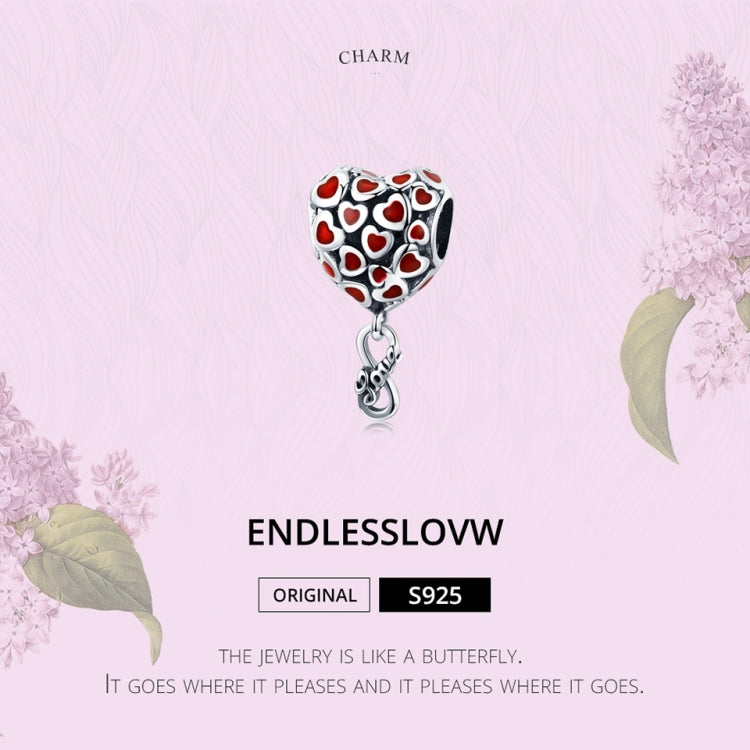 Red heart enamel bead charm on a silver hanging connector