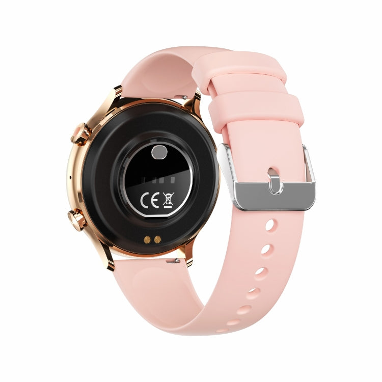 Pink silicone-strap smartwatch back view with round sensor cover