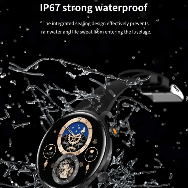 Black smart sport watch with round display and fitness dial interface