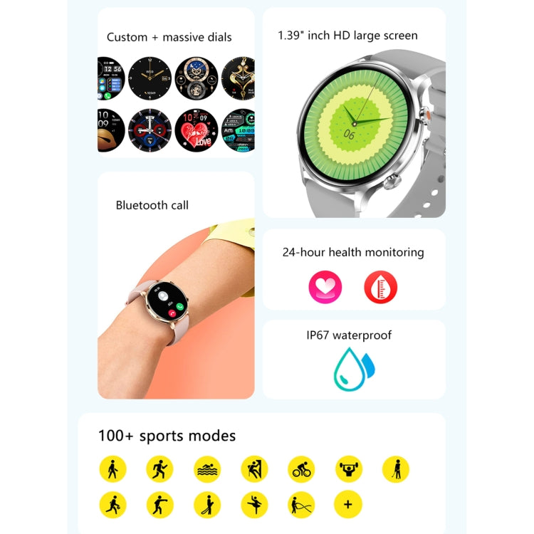 Round smartwatch with 1.39-inch display and silicone band