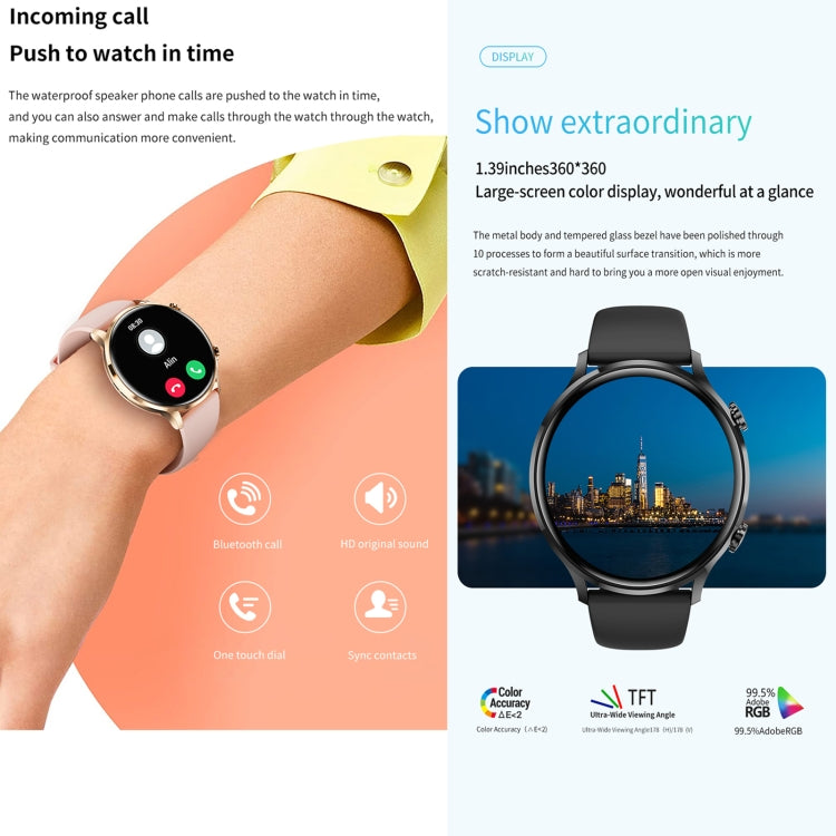 Black smartwatch worn on wrist with round black display screen