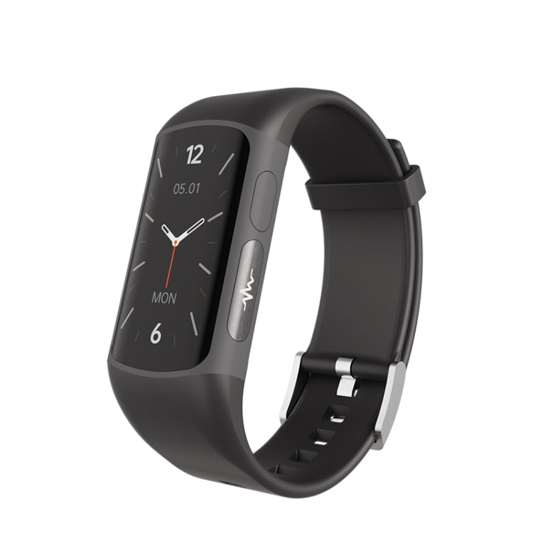 Black smartwatch bracelet with rectangular fitness display and silicone strap