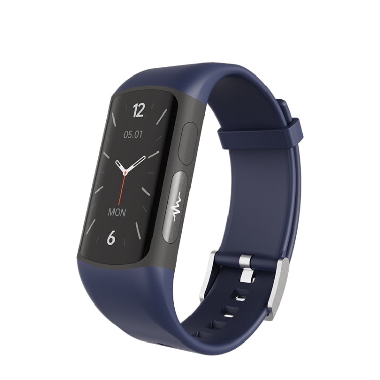 Blue smartwatch bracelet with rectangular fitness display and silicone strap