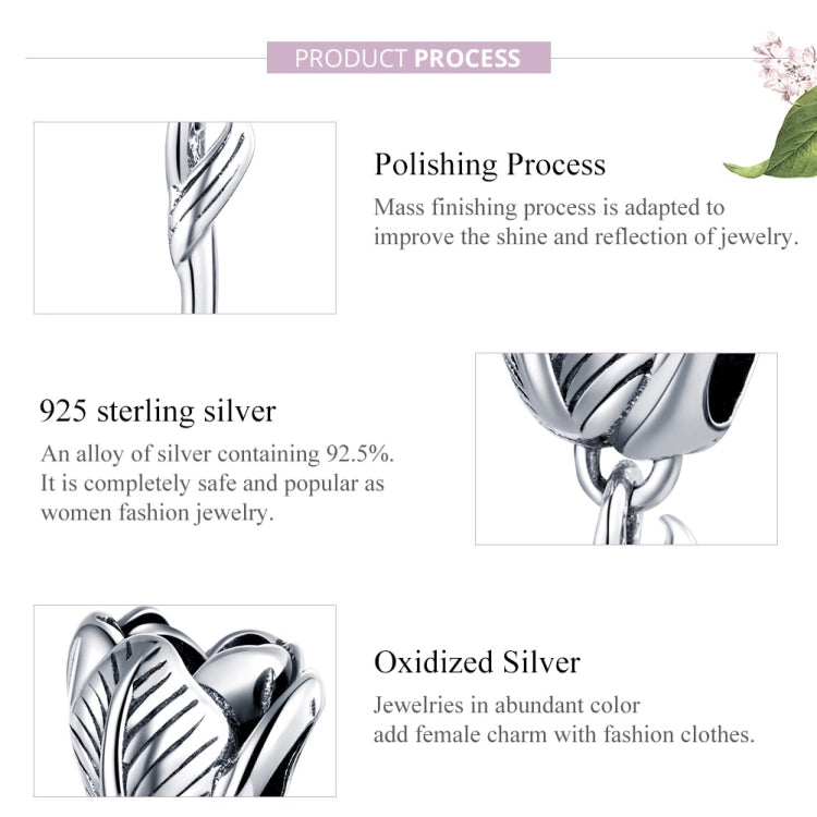 Sterling silver tulip charm bead close-up showing glossy ridged petal design