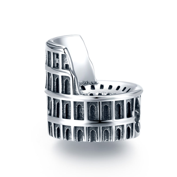 Sterling silver Colosseum charm bead with oxidized arched building facade detail