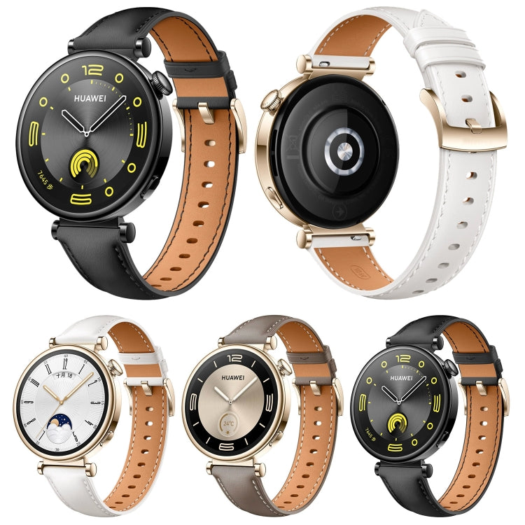 Genuine leather watch band set, black, white, and brown, perforations with metal clasp