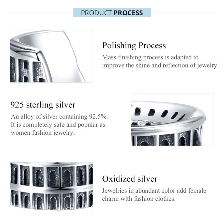 Sterling silver Colosseum charm bead with polished and oxidized building pattern