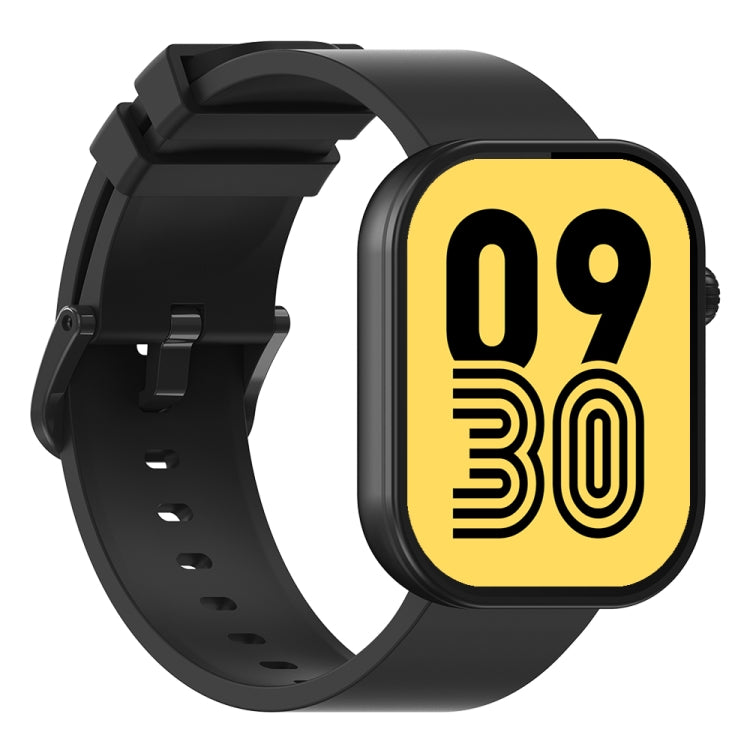 Black voice-calling smartwatch front view with yellow 09:30 screen, sport strap