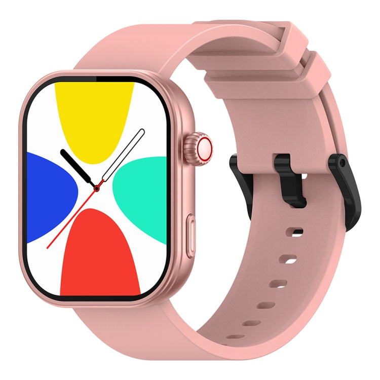 Pink voice-calling smartwatch with colorful app-style screen, silicone strap