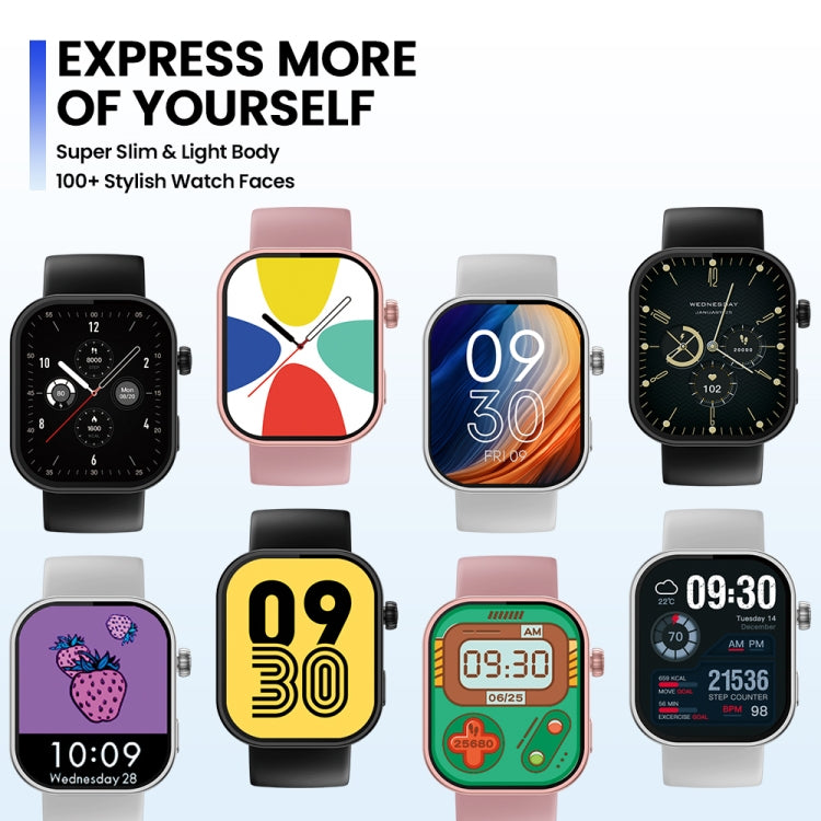 Multi-color smartwatch set with square screens and silicone straps