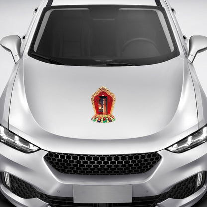 Self-adhesive PVC car sticker with Tibetan Bagua-style emblem on a small circular base