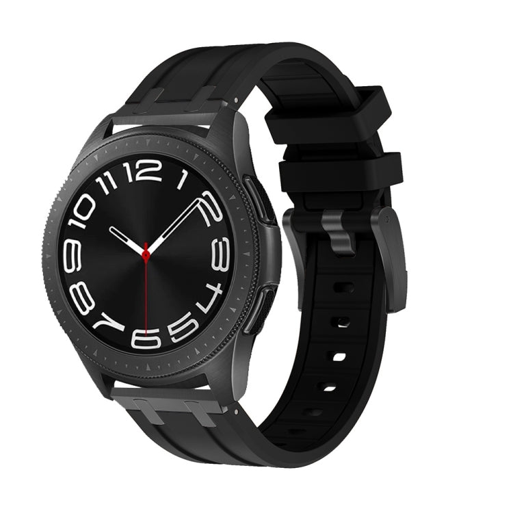 Smartwatch with black silicone band, buckle, and adjustment holes