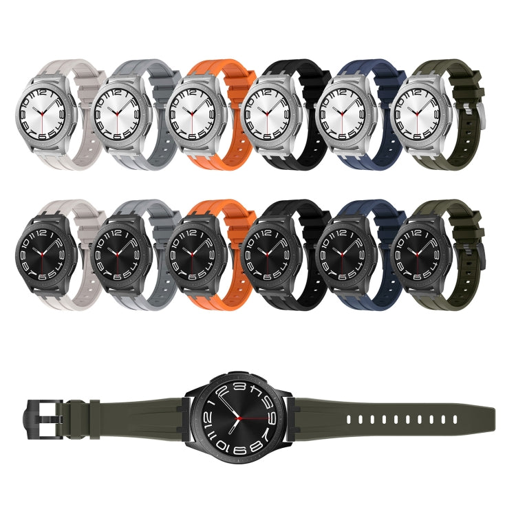 Silicone watch bands in six colors shown on light- and dark-dial watches.
