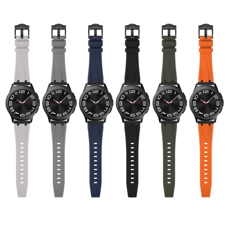 Dark-dial watches with silicone bands in light gray, gray, navy, black, olive, and orange.