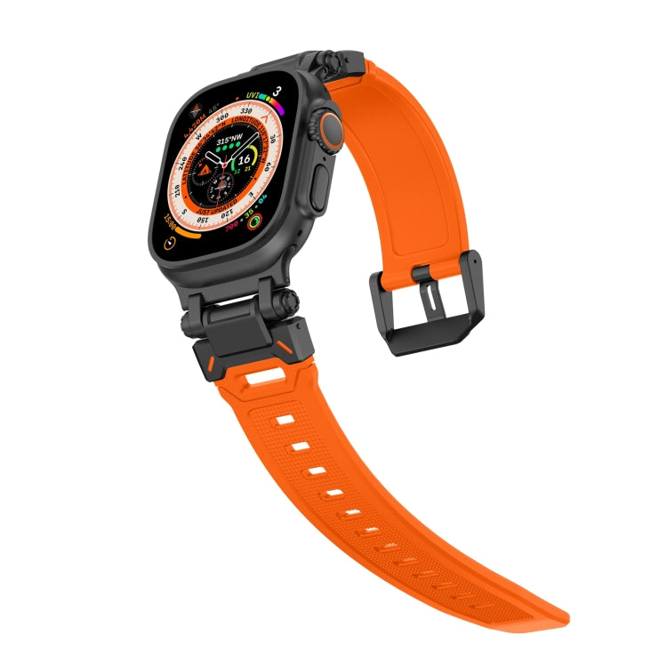 Orange TPU watch band on a rugged Apple Watch, shown at an angle