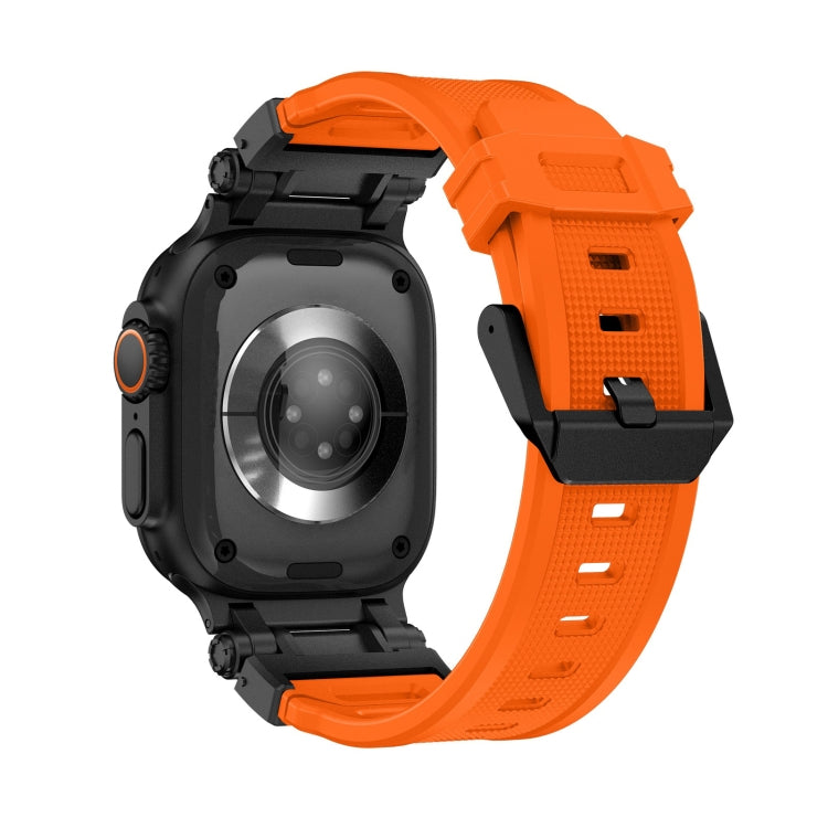 Back of an orange TPU watch band and rugged Apple Watch case
