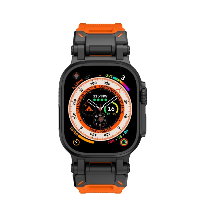 Orange-accented TPU watch band shown on a front-facing rugged watch