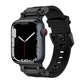 Explorer TPU watch band in black with black connectors, shown on an Apple Watch.