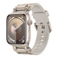 Apple Watch with titanium-tone case and light gray TPU band, adjustable with buckle