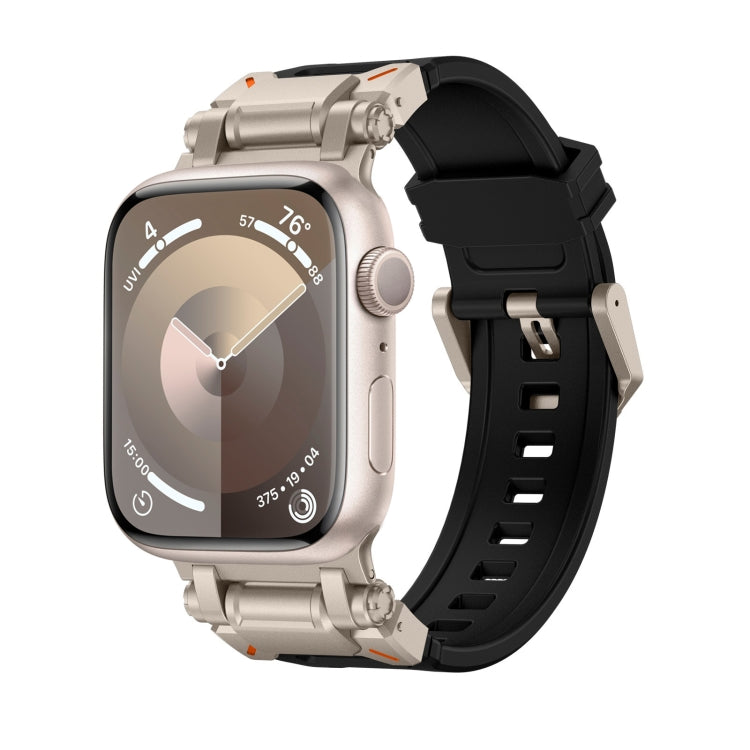 Apple Watch with black TPU band and titanium-tone case