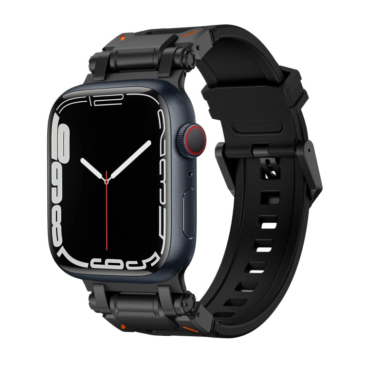 Black TPU watch band with a rugged dark Apple Watch case