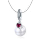 Silver necklace with heart gem and white pearl drop charm on chain