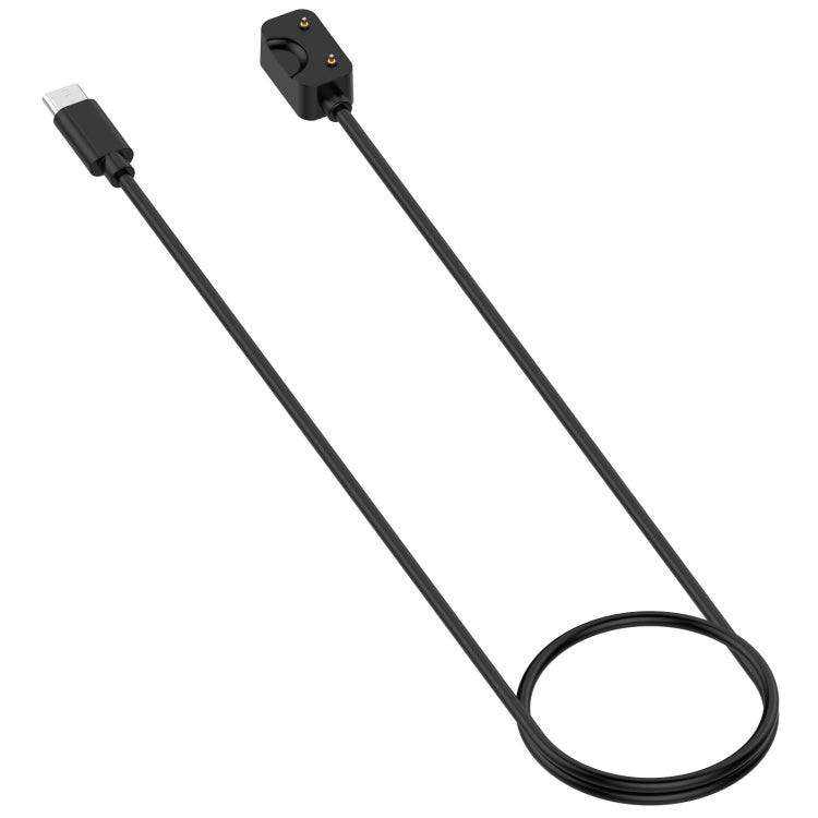 Black Galaxy Fit 3 USB-C charging cable, shown coiled with its two-pin watch connector