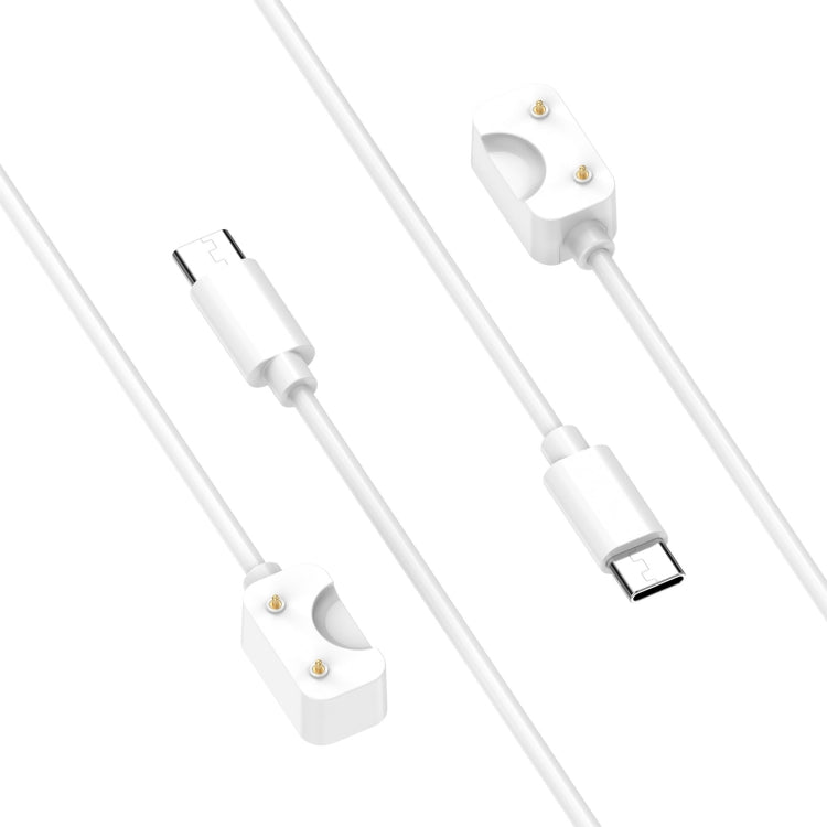 White Galaxy Fit 3 charging cable with USB-C plug and two-pin watch connector