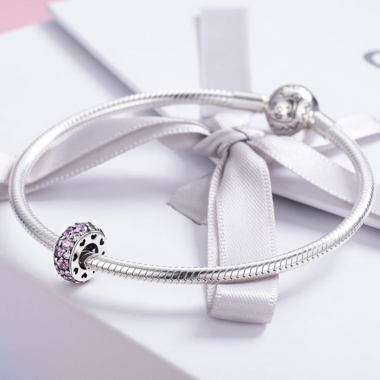 S925 sterling silver charm bracelet with pink bead accent