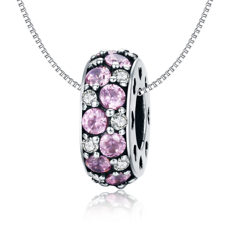 Sterling silver heart charm pendant with pink and clear stones on a chain
