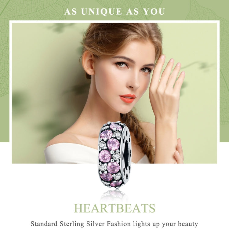 Sterling silver heartbeat bead charm with pink crystals