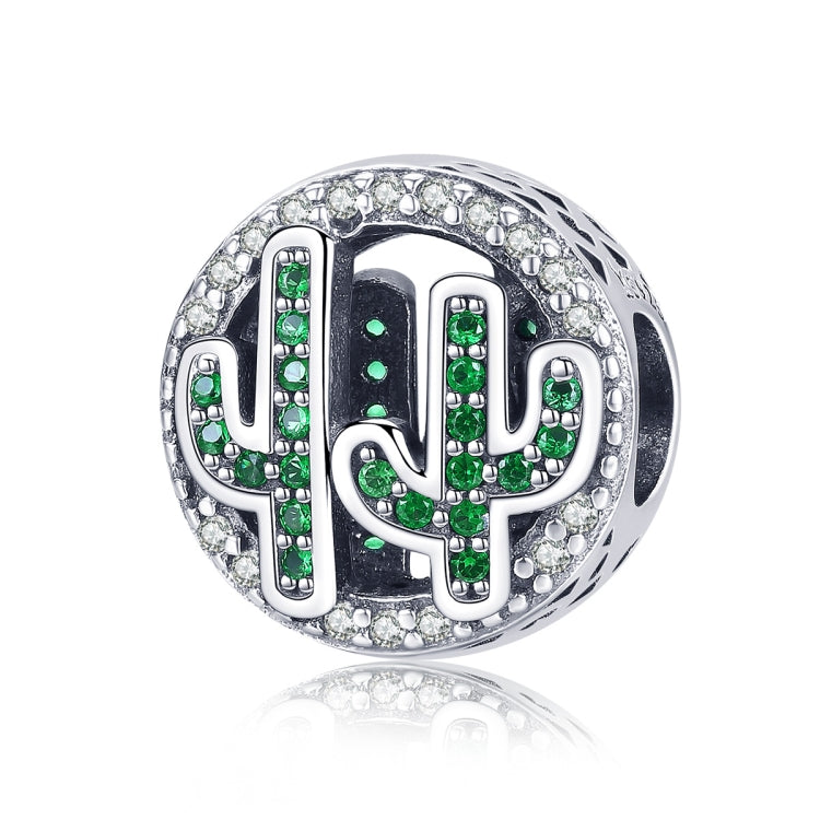 Cactus charm bead in sterling silver with green crystal inlay and pave detailing