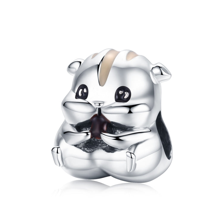 Sterling silver hamster charm bead with enamel eyes and striped markings for jewelry