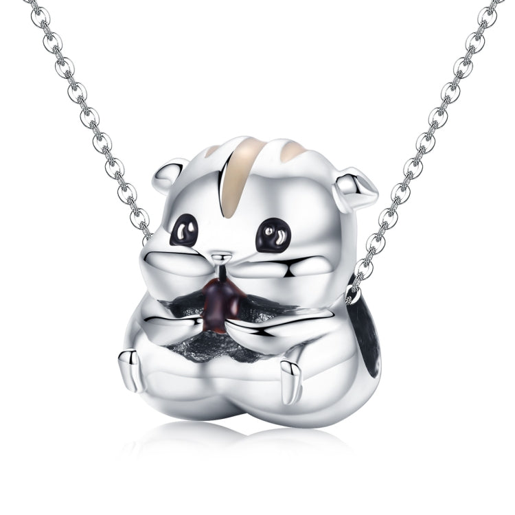 Sterling silver hamster charm bead pendant hanging on a linked chain necklace