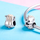 Two sterling silver hamster charm beads with enamel eyes and striped detail