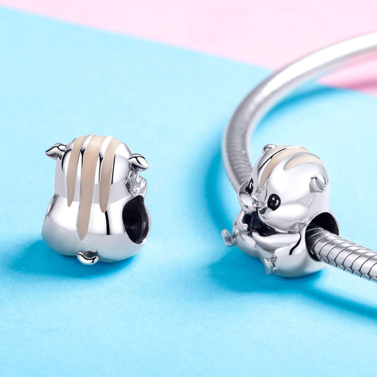 Two sterling silver hamster charm beads with enamel eyes and striped detail