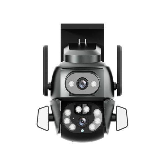 Dual-lens outdoor WiFi security camera with front LED array and two side antennae