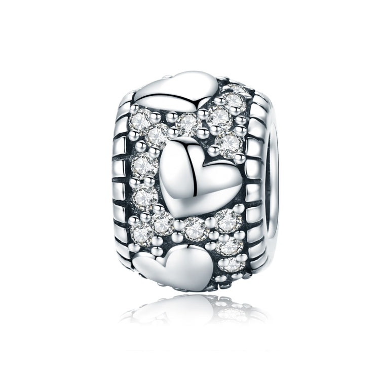 Sterling silver heart charm bead with clear stones