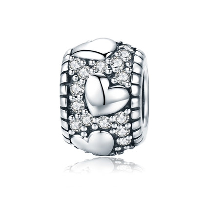Sterling silver heart charm bead with clear stones
