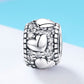 Sterling silver heart bead charm with clear stones