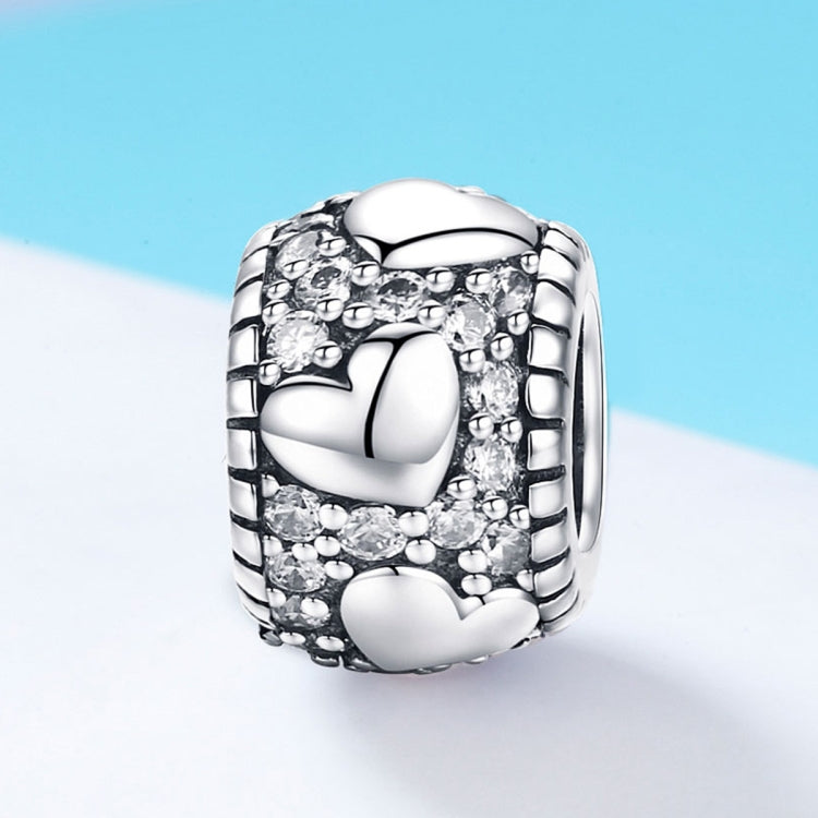 Sterling silver heart bead charm with clear stones
