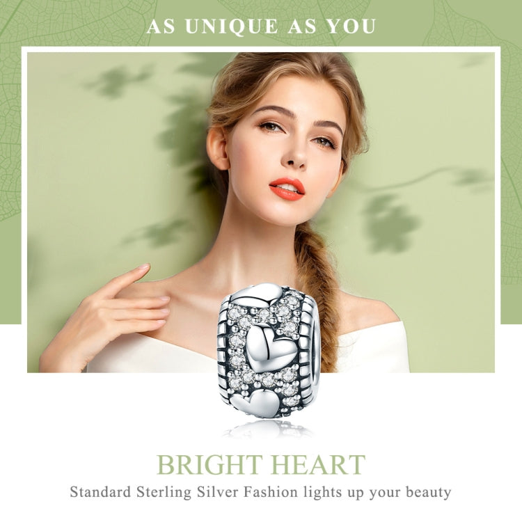 Sterling silver heart charm bead with pavé crystals and raised heart details