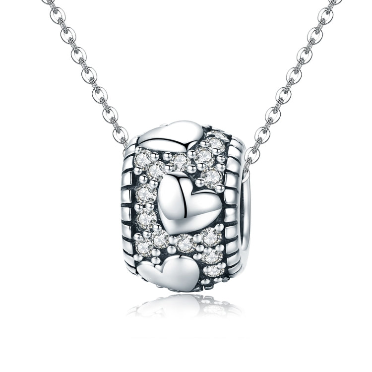 Sterling silver heart bead pendant necklace charm with clear stones