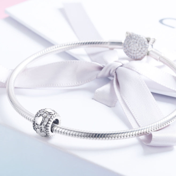 S925 sterling silver bracelet with heart charm beads