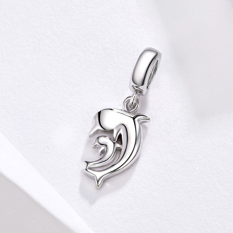 Silver-tone dolphin charm pendant with top loop and detailed dolphin silhouette