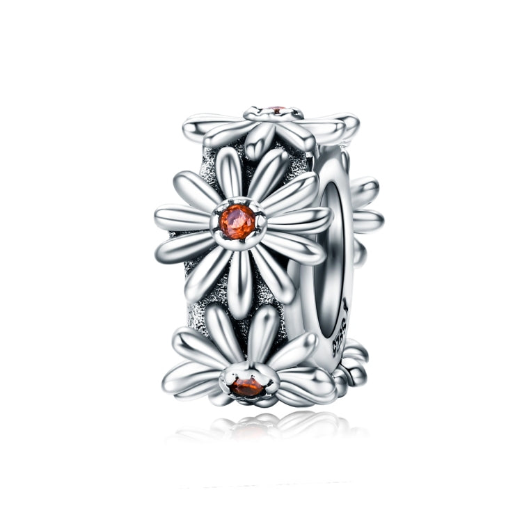 Sterling silver daisy wreath bead charm with orange round center stones, open ring style